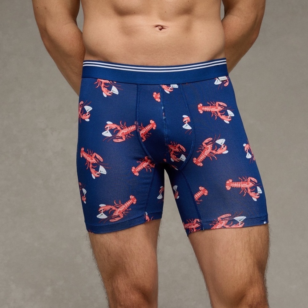 American Eagle Mens Lobster Martini Boxer Briefs Blue Ultra Soft 6 Inch‎ Large